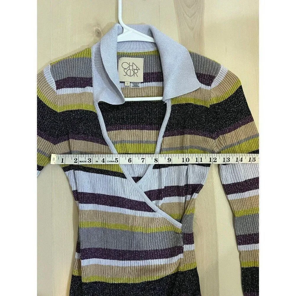 NEW Chaser Striped Flare Sleeve Top Winter Feminine Preppy Gossip Girl Chic - Picture 11 of 12